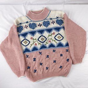 Vintage 80s 90s Floral Heart Grandma Sweater